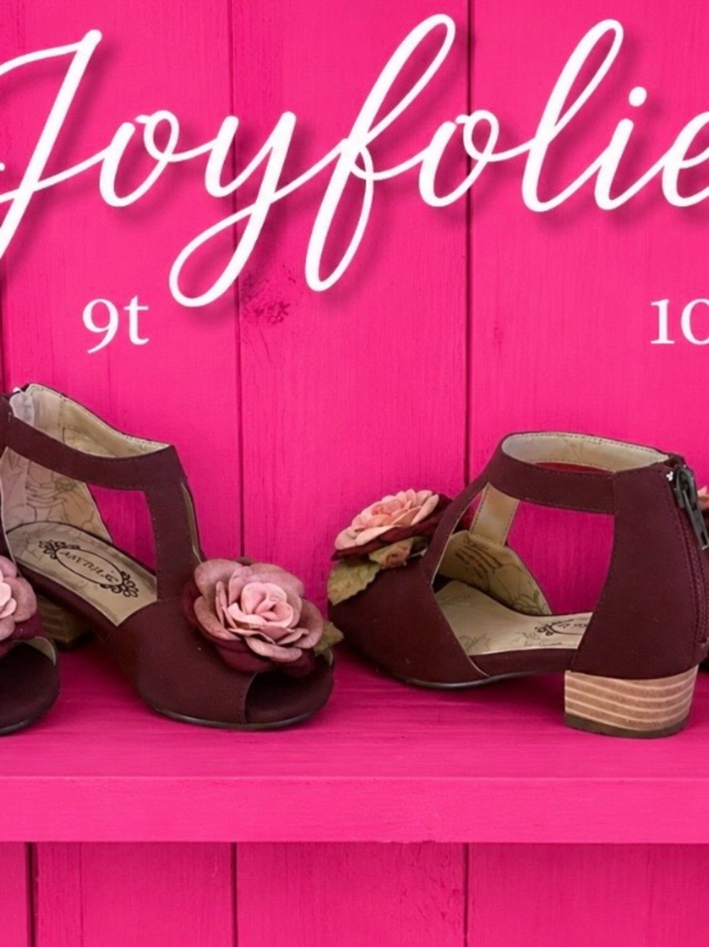 Joyfolie Women's Burgundy Floral Peep-Toe Heels with Rose Accent